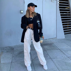 Lässiger Jeans mit Cargo-Taschen und hoher Taille und weitem Bein - Weiß