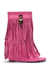 Wildlederstiefel mit offener Spitze und Fransen