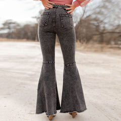 Vaqueros pitillo de campana con cintura alta y dobladillo deshilachado - Gris