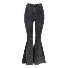 Vaqueros pitillo de campana con cintura alta y dobladillo deshilachado - Gris