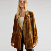 Edler Zweireihiger Blazer aus Samt mit Reverskragen und langen Ärmeln - Gold