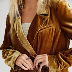 Edler Zweireihiger Blazer aus Samt mit Reverskragen und langen Ärmeln - Gold