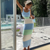 Vestido midi de punto con aberturas en la espalda y paneles coloridos - Raya