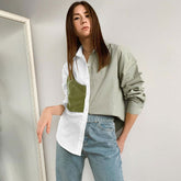 Langarm-Hemd mit Knopfleiste und Farbfeldbesatz - Grün