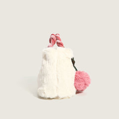 Süße flauschige Tragetasche mit Kirschbesatz und gedrehtem Schultergurt - Weiß