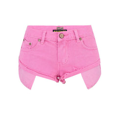 Süße, tief sitzende Distressed-Jeansshorts in Macaron-Farbe - Rosa