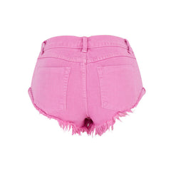 Süße, tief sitzende Distressed-Jeansshorts in Macaron-Farbe - Rosa