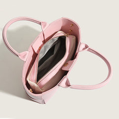 Süße einfarbige Intrecciato Vegan Leder Top Griff Einkaufstasche - Rosa