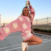 Conjunto de jersey y pantalones cortos de punto con estampado floral bonito a juego - Rosa