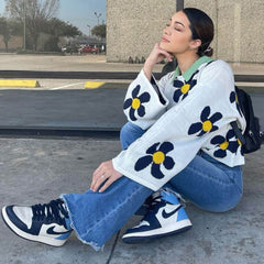 Conjunto de jersey y pantalones cortos de punto con estampado floral bonito a juego - Blanco