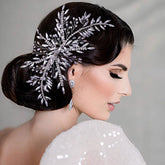 Pinza para el pelo adornada con cristales y hojas deslumbrantes - Plateada