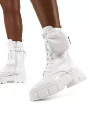 Botas de tacón grueso con cordones de PU