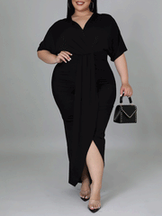 Vestido largo de color liso con escote en V