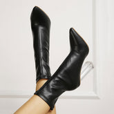 Fabulosas botas de tobillo con tacón alto transparente y punta puntiaguda - Negro