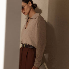 Suéter fabuloso de cuello en V y manga larga en color liso - Albaricoque