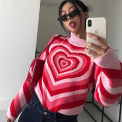 Suéter de cuello alto con estampado de corazones de Fall in Love - Rosa