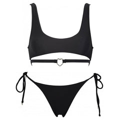 Conjunto de bikini tipo bralette con lazo en forma de corazón de metal Fall in Love - Negro