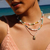 Gargantilla con cuentas de esmalte y perlas barrocas de imitación - Verde