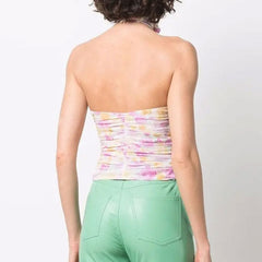 Crop Top mit Blumenapplikation, Kordelzug und Ausschnitt - Rosa