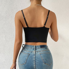 Top tipo corsé push up con encaje bordado con flores y ojales - Negro