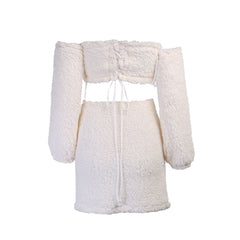 Conjunto de top tubo con cordones y falda de manga larga a juego - Blanco