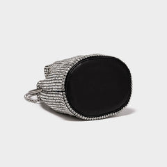 Bolso bandolera tipo cubo para fiesta con cordón y adornos de cristales brillantes - Plateado