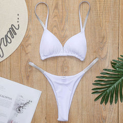 Conjunto de bikini brasileño de triángulo deslizante con tiras - Blanco