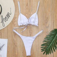 Conjunto de bikini brasileño de triángulo deslizante con tiras - Blanco