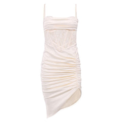 Vestido de cóctel midi con escote drapeado brillante y abertura tipo corsé transparente - Albaricoque