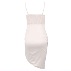 Vestido de cóctel midi con escote drapeado brillante y abertura tipo corsé transparente - Albaricoque