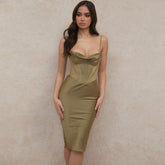 Bustier-Korsett-Midikleid mit Wasserfallausschnitt und Bügel - Grün