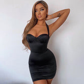 Vestido corto de fiesta con corsé y escote halter - Negro