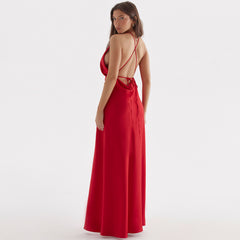 High Split Sleeveless Backless Evening Maxi Dress - Red