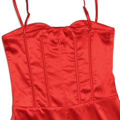 Solid Color Sleeveless Corset Evening Maxi Dress - Red