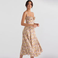 Vestido de verano midi con abertura y cordón en la espalda y estampado floral - Verde