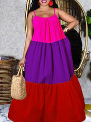 Vestido largo con bloques de color y tirantes finos