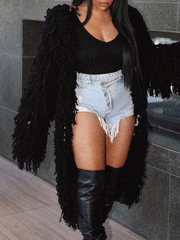 Suéter tipo cárdigan de punto con flecos