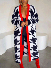 Cárdigan de piel con diseño de pata de gallo y bloques de color