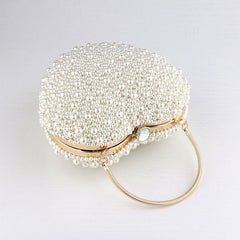 Luxuriöse, mit Kunstperlen und Kristallen verzierte, herzförmige Henkeltasche - Beige