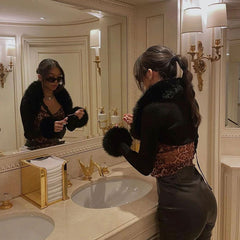 Chaqueta bolero de punto de manga larga con abertura frontal de lujo - Negro