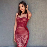 Cocktail-Minikleid aus Samt mit Netzeinsatz und Rüschende Herzform im Korsett-Stil - Fuchsia