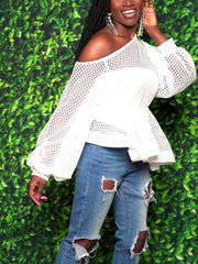 Blusa con dobladillo con volantes y red de un solo hombro