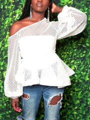 Blusa con dobladillo con volantes y red de un solo hombro