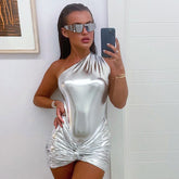 Figurbetontes Party-Minikleid mit gerüschtem Twist-Besatz und One-Shoulder-Träger - Silber