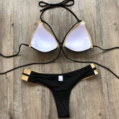 Conjunto de bikini brasileño de triángulo con push-up y tanga - Negro