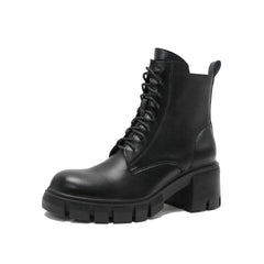 Botas militares de combate con puntera redonda, tacón de bloque, suela dentada y cordones - Negro