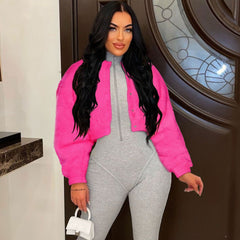 Kurzer Mantel mit Knopfleiste und überschnittenen Schultern und langen Ärmeln - Hot Pink