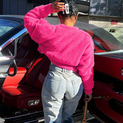 Kurzer Mantel mit Knopfleiste und überschnittenen Schultern und langen Ärmeln - Hot Pink