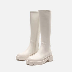 Botas altas hasta la rodilla con plataforma gruesa y ribete en la puntera - Beige