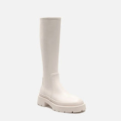 Botas altas hasta la rodilla con plataforma gruesa y ribete en la puntera - Beige